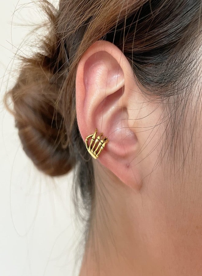 DOLLESS Halloween Skeleton Hand Ear Cuffs Gothic Skull Finger Ear Cuffs Clip Earrings for Halloween Theme Party (2PCS) - Image 3